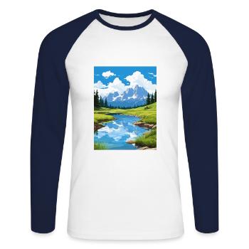 Nationalpark Aiguestortes Estany de Sant Maurici - Unisex Baseballshirt langarm - Weiß/Navy - Vorne - Nik (191cm)