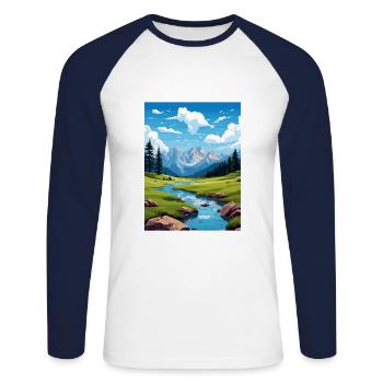 Nationalpark Aiguestortes Estany de Sant Maurici - Unisex Baseballshirt langarm - Weiß/Navy - Vorne - Nik (191cm)