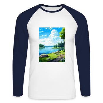 Lake Sainte Croix Deco Vintage Travel Poster WPA - Unisex Long Sleeve Baseball T-Shirt - white/navy - Front - Nik (191cm)