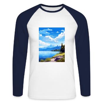 Lac du Bourget Déco Vintage Voyage Poster Souvenir - T-shirt baseball manches longues Homme - blanc/marine - Devant - Nik (191cm)