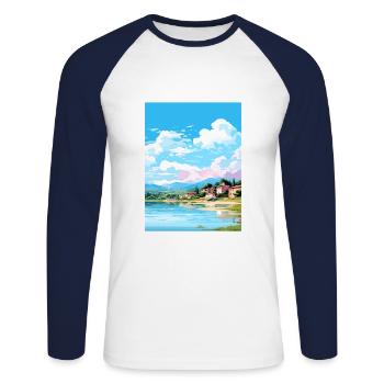 Lac Banyoles Espagne Ibiza Déco Affiche de voyage - T-shirt baseball manches longues Homme - blanc/marine - Devant - Nik (191cm)