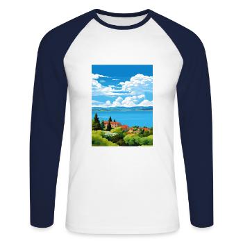 Lac de Bolsena Italie Vintage voyage affiche Souvenir - T-shirt baseball manches longues Homme - blanc/marine - Devant - Nik (191cm)