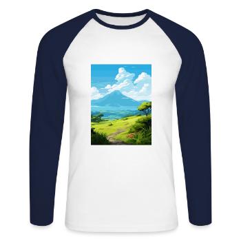 La Réunion Nationalpark Frankreich Reiseplakat - Unisex Baseballshirt langarm - Weiß/Navy - Vorne - Nik (191cm)