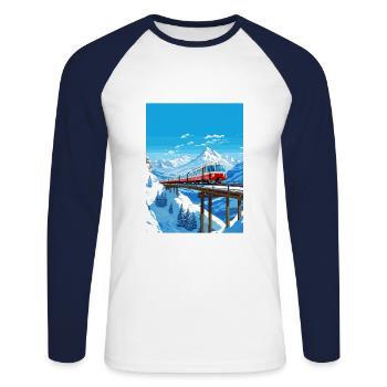 Glacier Express Suisse Affiche de voyage Vintage - T-shirt baseball manches longues Homme - blanc/marine - Devant - Nik (191cm)