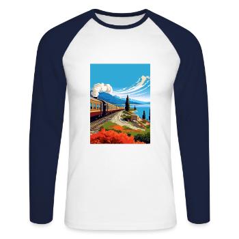 Orient Express Europa Deko Vintage Reiseposter - Unisex Baseballshirt langarm - Weiß/Navy - Vorne - Nik (191cm)