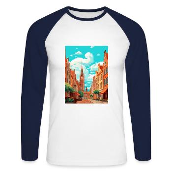 Danzig Polnische Ostseeküste Polen Reiseplakat - Unisex Baseballshirt langarm - Weiß/Navy - Vorne - Nik (191cm)