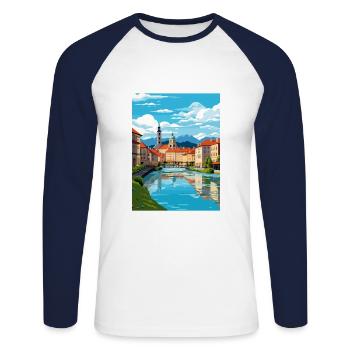 Ljubljana Slovénie Vintage voyage affiche Souvenir - T-shirt baseball manches longues Homme - blanc/marine - Devant - Nik (191cm)