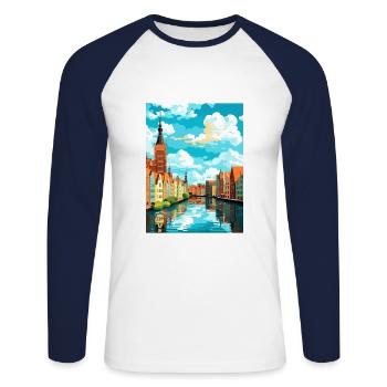 Danzig Polnische Ostseeküste Polen Reiseplakat - Unisex Baseballshirt langarm - Weiß/Navy - Vorne - Nik (191cm)
