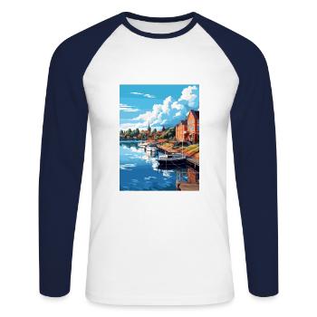 Vaasa Finlande Vintage voyage affiche WPA Souvenir - T-shirt baseball manches longues Homme - blanc/marine - Devant - Nik (191cm)