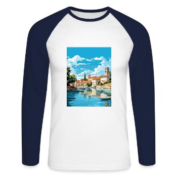 Savonlinna Finlande Vintage voyage affiche Souvenir - T-shirt baseball manches longues Homme - blanc/marine - Devant - Nik (191cm)