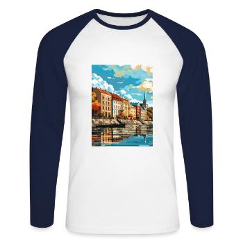Kuopio Finlande Vintage voyage affiche WPA Souvenir - T-shirt baseball manches longues Homme - blanc/marine - Devant - Nik (191cm)