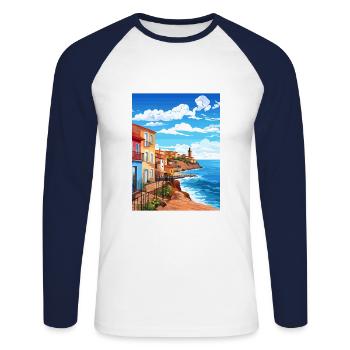 Asturies Espagne affiche de voyage vintage WPA Souvenir - T-shirt baseball manches longues Homme - blanc/marine - Devant - Nik (191cm)