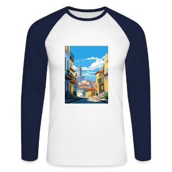Vila Nova De Gaia Portugal Affiche de voyage Vintage - T-shirt baseball manches longues Homme - blanc/marine - Devant - Nik (191cm)
