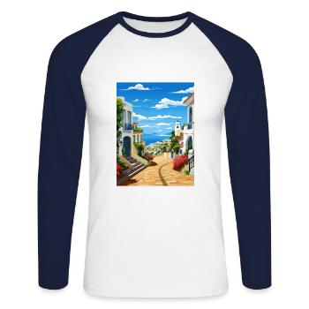 Albufeira Portugal Cascais Vintage Travel Poster - Unisex Long Sleeve Baseball T-Shirt - white/navy - Front - Nik (191cm)