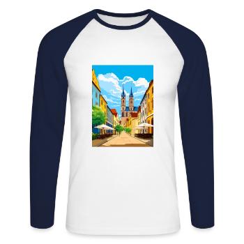 Magdebourg décoration Allemagne Vintage Travel Poster - T-shirt baseball manches longues Homme - blanc/marine - Devant - Nik (191cm)