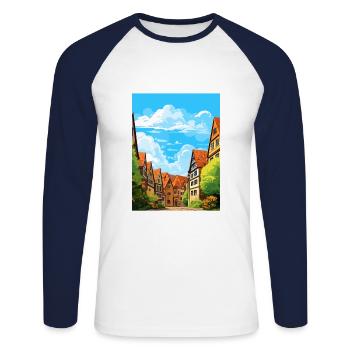 Nuremberg décoration Allemagne Vintage affiche de voyage - T-shirt baseball manches longues Homme - blanc/marine - Devant - Nik (191cm)