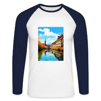 Nuremberg décoration Allemagne Vintage affiche de voyage - T-shirt baseball manches longues Homme - blanc/marine - Devant - Nik (191cm)