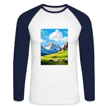 Affiche de voyage du parc national des Picos de Europa - T-shirt baseball manches longues Homme - blanc/marine - Devant - Nik (191cm)