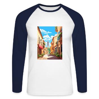 Perpignan Frankreich Vintage Reiseplakat Souvenir - Unisex Baseballshirt langarm - Weiß/Navy - Vorne - Nik (191cm)