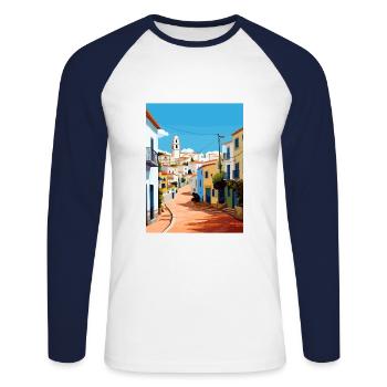 Albufeira Portugal Cascais Vintage Travel Poster - Unisex Long Sleeve Baseball T-Shirt - white/navy - Front - Nik (191cm)