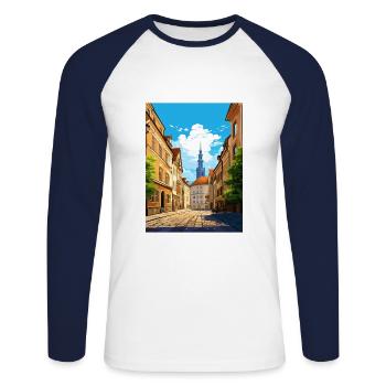 Munich décoration Allemagne Vintage affiche de voyage - T-shirt baseball manches longues Homme - blanc/marine - Devant - Nik (191cm)