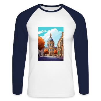 Mannheim Decoration Germany Vintage Travel Poster - Unisex Long Sleeve Baseball T-Shirt - white/navy - Front - Nik (191cm)