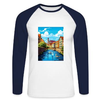 Stuttgart Allemagne Vintage Travel Poster Souvenir - T-shirt baseball manches longues Homme - blanc/marine - Devant - Nik (191cm)