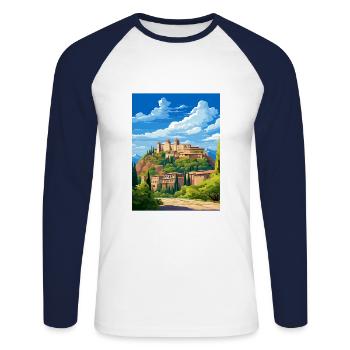 Alhambra Spain Vintage Travel Poster WPA Souvenir - Unisex Long Sleeve Baseball T-Shirt - white/navy - Front - Nik (191cm)