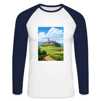 Frankreich Vintage Reiseplakat Souvenir - Unisex Baseballshirt langarm - Weiß/Navy - Vorne - Nik (191cm)