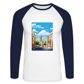 Nimes Frankreich Vintage Reiseplakat WPA Souvenir - Unisex Baseballshirt langarm - Weiß/Navy - Vorne - Nik (191cm)