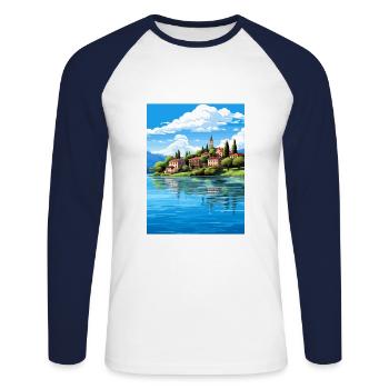 Lac Varèse Italie Vintage Travel Poster Souvenir - T-shirt baseball manches longues Homme - blanc/marine - Devant - Nik (191cm)