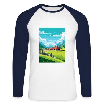 Glacier Express Suisse Affiche de voyage vintage - T-shirt baseball manches longues Homme - blanc/marine - Devant - Nik (191cm)