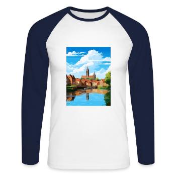 Amiens Frankreich Vintage Reiseplakat WPA Souvenir - Unisex Baseballshirt langarm - Weiß/Navy - Vorne - Nik (191cm)