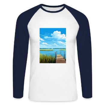 Lac Albufera Espagne Ibiza Déco Affiche de voyage - T-shirt baseball manches longues Homme - blanc/marine - Devant - Nik (191cm)