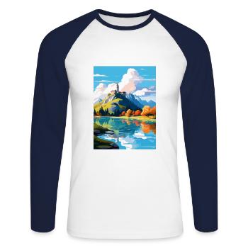 Château de Bled Slovénie Affiche de voyage vintage WPA Art - T-shirt baseball manches longues Homme - blanc/marine - Devant - Nik (191cm)