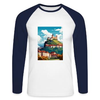Ljubljana Slovénie Vintage voyage affiche Souvenir - T-shirt baseball manches longues Homme - blanc/marine - Devant - Nik (191cm)