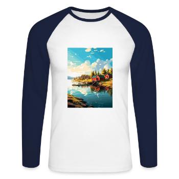 Aland-Inseln Finnland Vintages Reiseplakat WPA - Unisex Baseballshirt langarm - Weiß/Navy - Vorne - Nik (191cm)