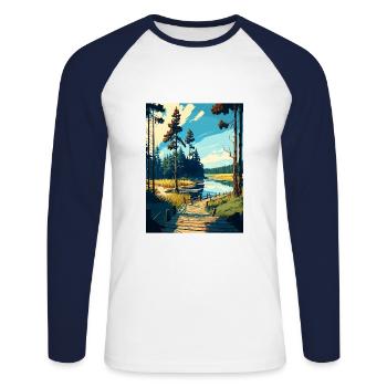 Bory Tucholskie Poland Vintage Travel Poster WPA - Unisex Long Sleeve Baseball T-Shirt - white/navy - Front - Nik (191cm)