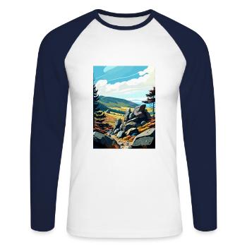 Karkonosze Pologne Vintage voyage affiche Souvenir - T-shirt baseball manches longues Homme - blanc/marine - Devant - Nik (191cm)