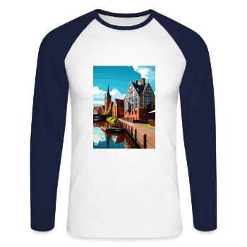 Bydgoszcz Pologne Vintage voyage affiche Souvenir - T-shirt baseball manches longues Homme - blanc/marine - Devant - Nik (191cm)