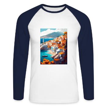 Hydra Greece Decoration Vintage Travel Poster WPA - Unisex Long Sleeve Baseball T-Shirt - white/navy - Front - Nik (191cm)
