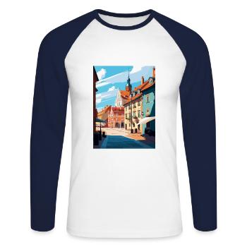 Olsztyn Poland Vintage Travel Poster WPA Souvenir - Unisex Long Sleeve Baseball T-Shirt - white/navy - Front - Nik (191cm)