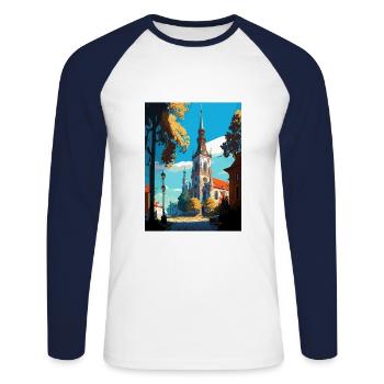 Bialystok Pologne Vintage voyage affiche Souvenir - T-shirt baseball manches longues Homme - blanc/marine - Devant - Nik (191cm)