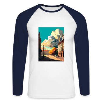 lodz Pologne Vintage voyage affiche WPA Souvenir - T-shirt baseball manches longues Homme - blanc/marine - Devant - Nik (191cm)