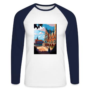 Torun Polen Vintage Reiseposter WPA Souvenir - Unisex Baseballshirt langarm - Weiß/Navy - Vorne - Nik (191cm)