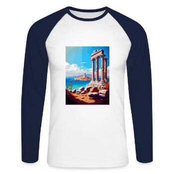 Délos Grèce Décoration Vintage Voyage Affiche WPA - T-shirt baseball manches longues Homme - blanc/marine - Devant - Nik (191cm)