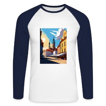 Plzen République tchèque Vintage voyage affiche WPA Art - T-shirt baseball manches longues Homme - blanc/marine - Devant - Nik (191cm)