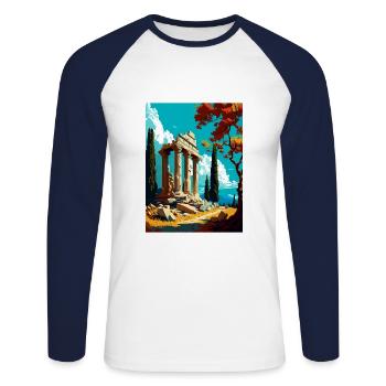 Olympi Griechenland Dekoration Vintage Reise Poster - Unisex Baseballshirt langarm - Weiß/Navy - Vorne - Nik (191cm)