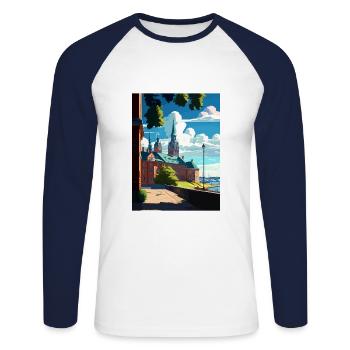 Vasteras Suède Vintage voyage affiche WPA Souvenir - T-shirt baseball manches longues Homme - blanc/marine - Devant - Nik (191cm)