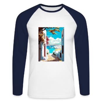 Paros Greece Decoration Vintage Travel Poster WPA - Unisex Long Sleeve Baseball T-Shirt - white/navy - Front - Nik (191cm)